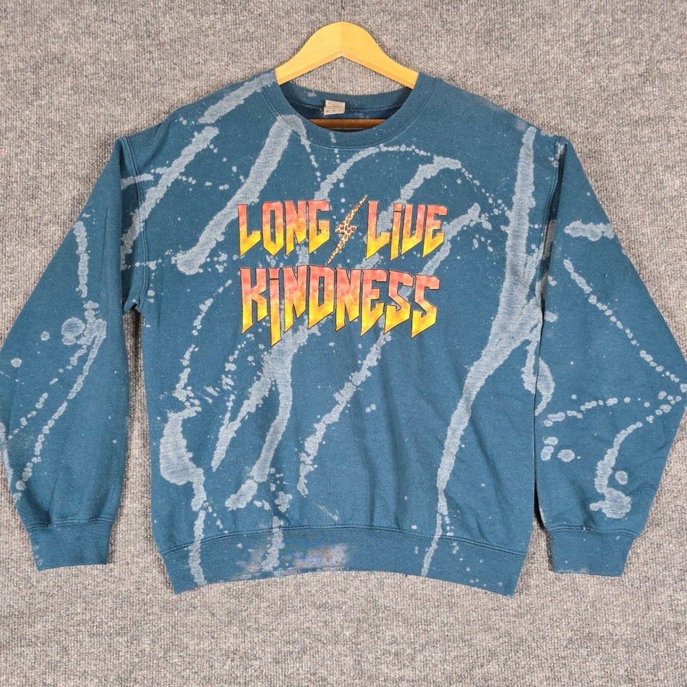 Gildan Long Live Kindness Bleached Teal Sweatshirt Women's Medium